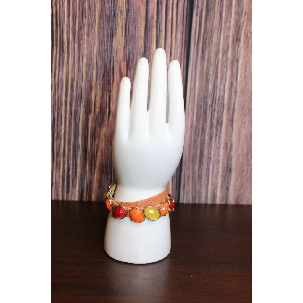 Cara Ny Orange Yellow Red Tan Leather Wrap Bracelet 15